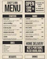 Speisekarte eines Restaurants