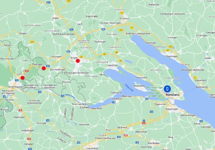 Landkarte mit markierten Aufnahmeorten